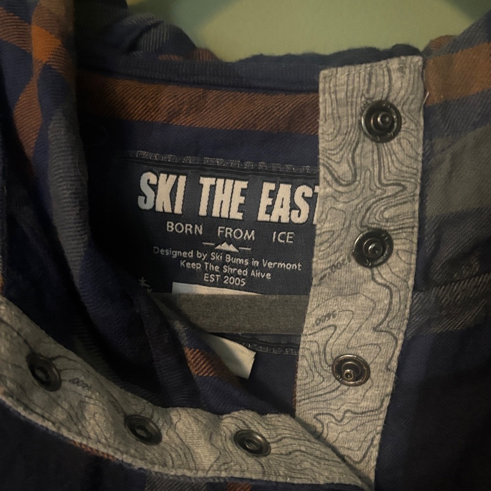 Ski the east Blue and Orange Plaid flannel Hoodie - Picture 3 of 5